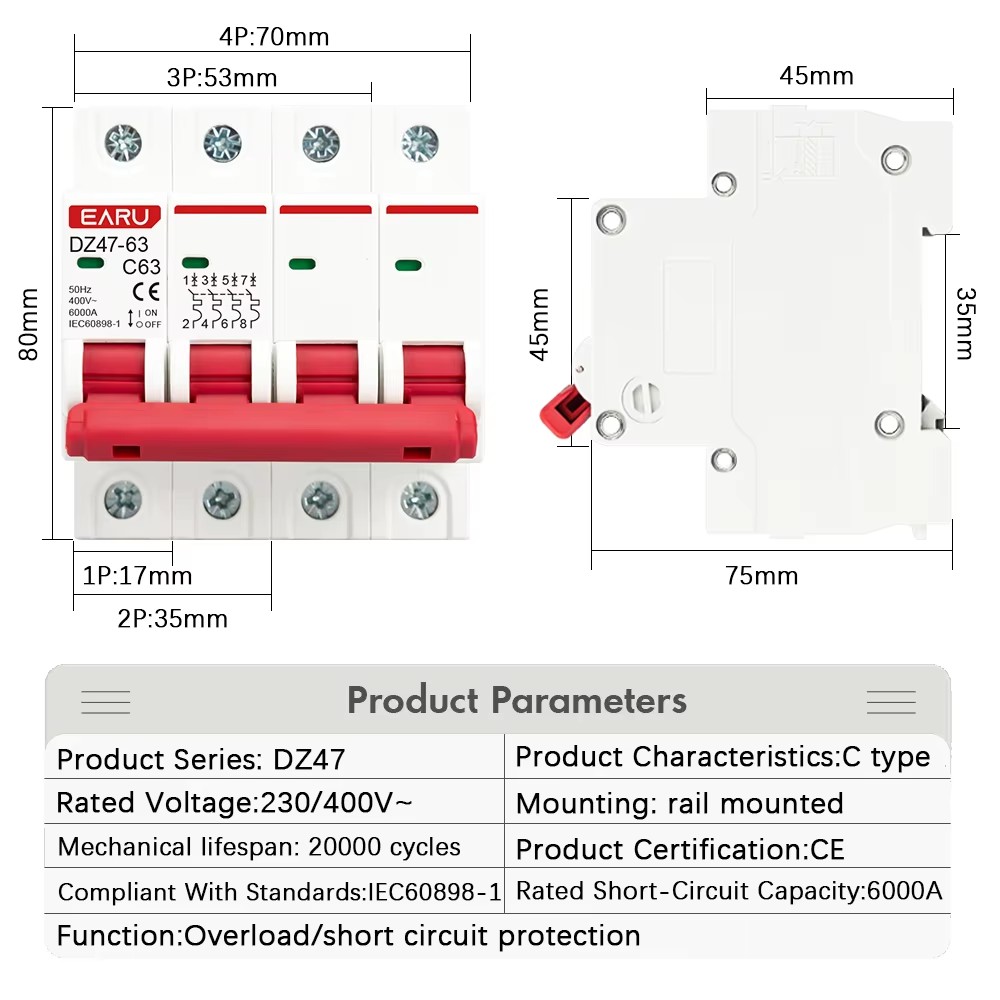 DZ47 1P 2P 3P 4P 3A-63A AC 230 - Din Rail Circuit Breaker avis et prix