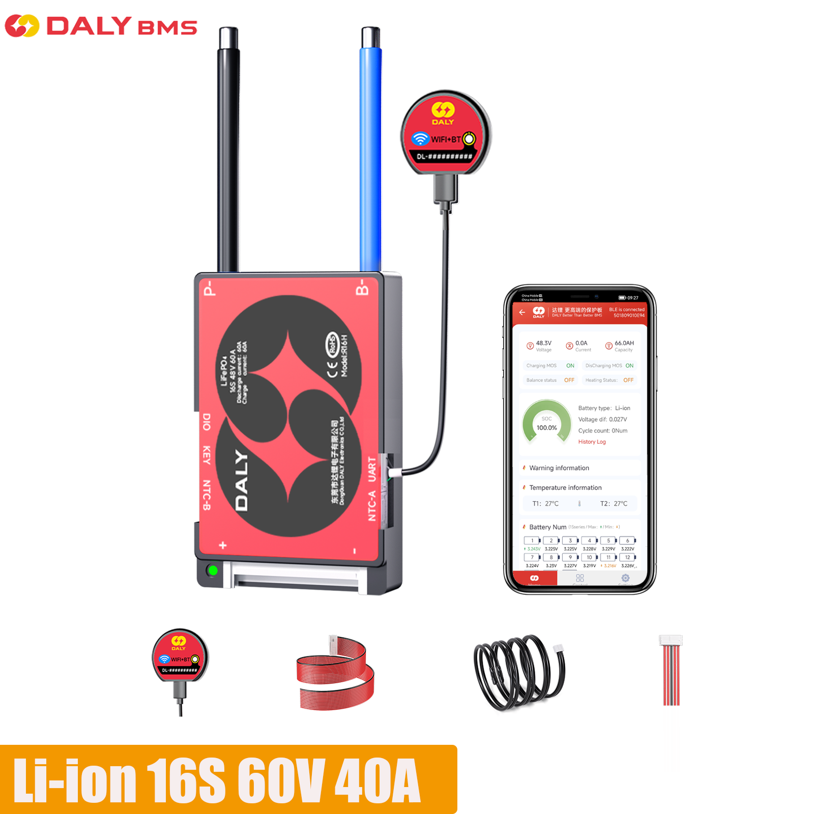 DALY Smart BMS 16S 60V 40A Li- - Lifepo4 Battery Pack avis et prix